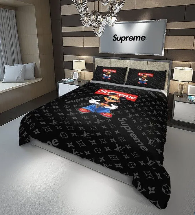 Louis Vuitton Supreme Hip Hop Mikcey Luxury Brand High-End Bedding Set