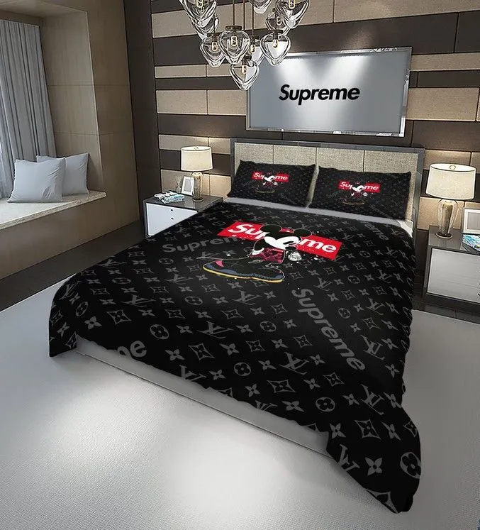 Louis Vuitton Supreme Mickey Mouse Disney Luxury Brand High-End Bedding Set