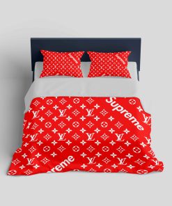 Louis Vuitton Supreme Red Logo Fashion Luxury Brand Bedding Set