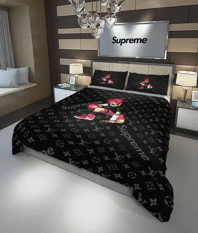 Louis Vuitton Supreme Red Sasuke Luxury Brand High-End Bedding Set