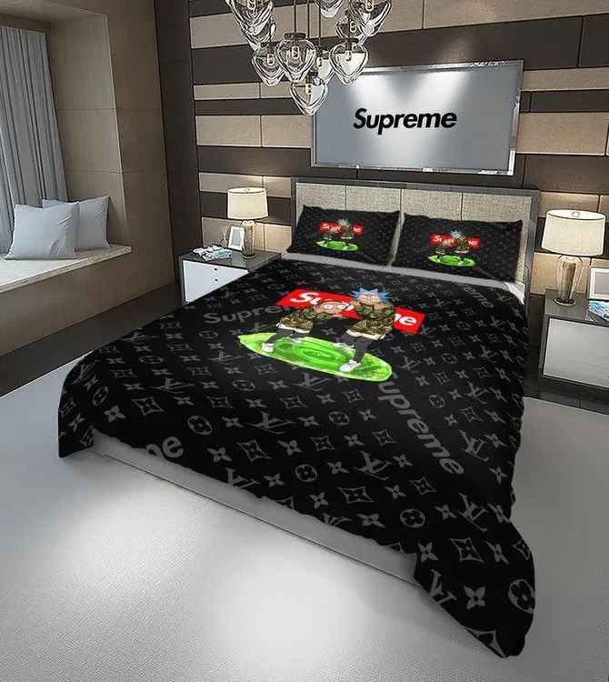 Louis Vuitton Supreme Rick And Morty Luxury Brand High-End Bedding Set