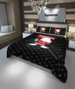 Louis Vuitton Supreme Snoopy Black Luxury Brand Bedding Set