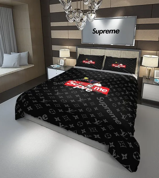 Louis Vuitton Supreme Snoopy Skateboard Black Luxury Brand Bedding Set