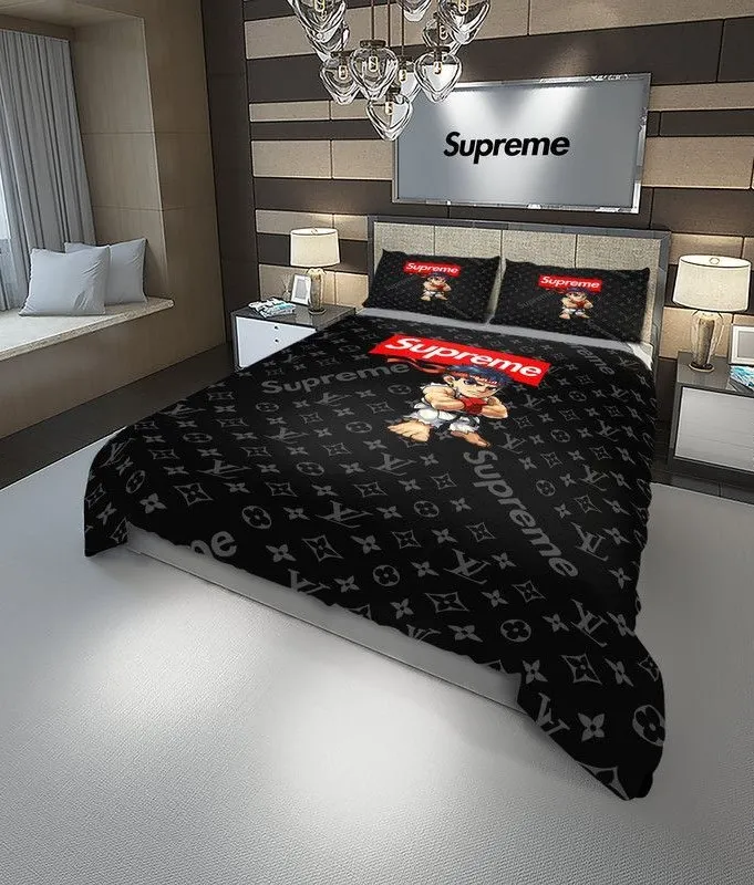 Louis Vuitton Supreme Street Fighter Black Luxury Brand Bedding Set