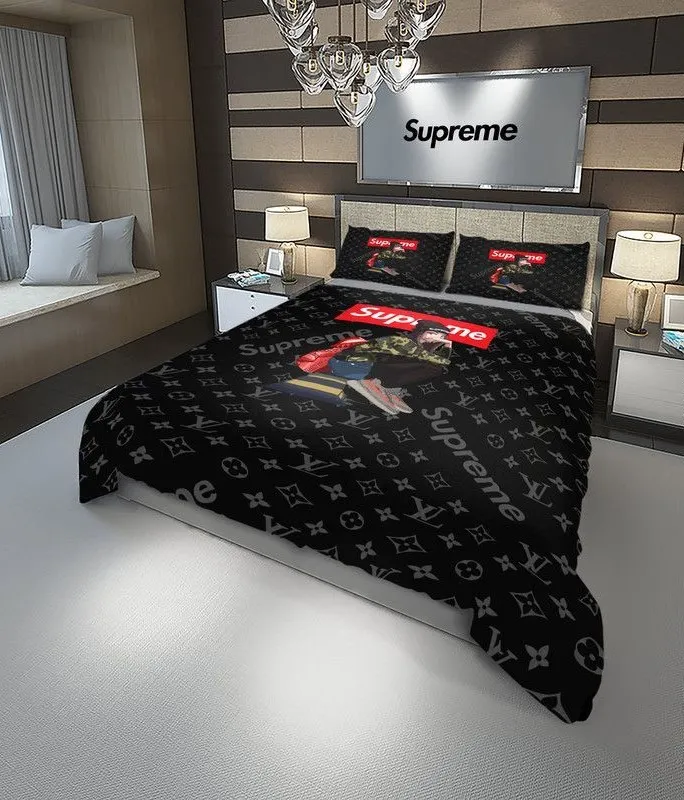 Louis Vuitton Supreme Street Lady Black Luxury Brand Bedding Set