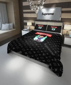 Louis Vuitton Supreme Vegeta Dragon Ball Black Luxury Brand Bedding Set