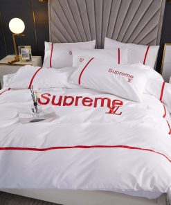 Louis Vuitton Supreme White Fashion Luxury Brand Bedding Set