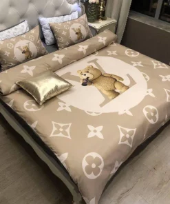 Louis Vuitton Teddy Bear Beige Luxury Brand Bedding Set