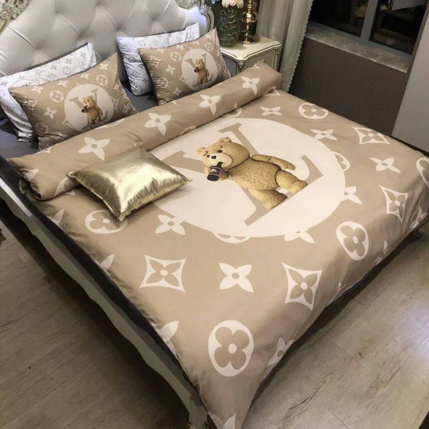 Louis Vuitton Teddy Bear Beige Luxury Brand Bedding Set