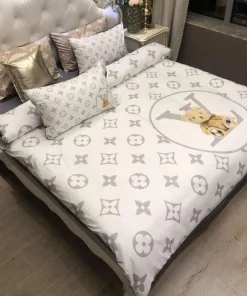 Louis Vuitton Teddy Bear White Luxury Brand Bedding Set