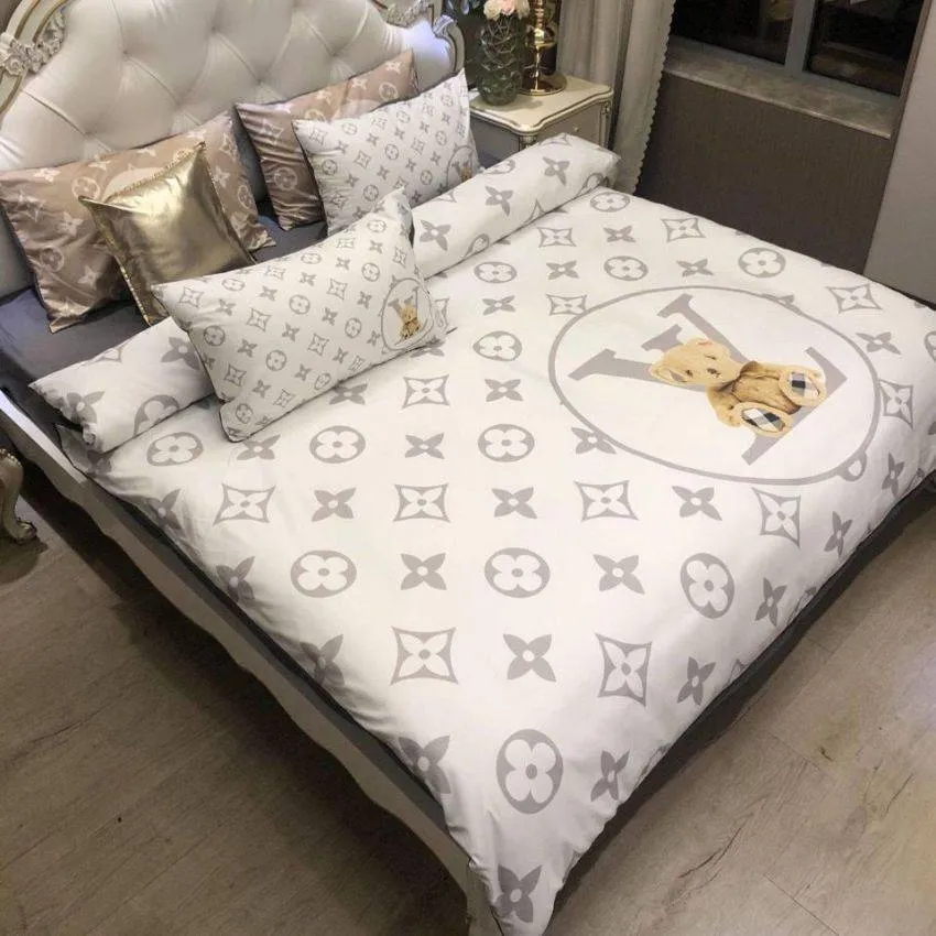 Louis Vuitton Teddy Bear White Luxury Brand Bedding Set