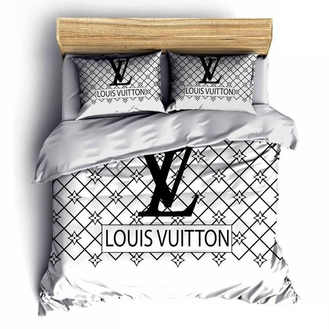 Louis Vuitton White Luxury Brand Fashion Premium Bedding Set