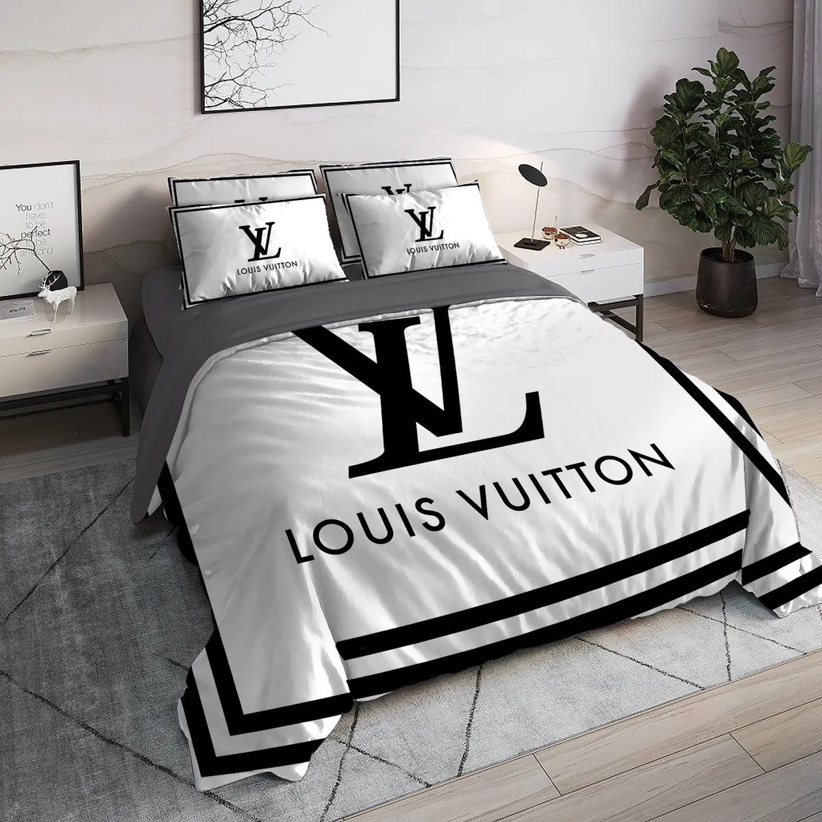 Louis Vuitton White Luxury Brand High End Premium Bedding Set