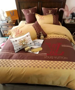 Louis Vuitton Yellow Brown Luxury Brand Premium Bedding Set