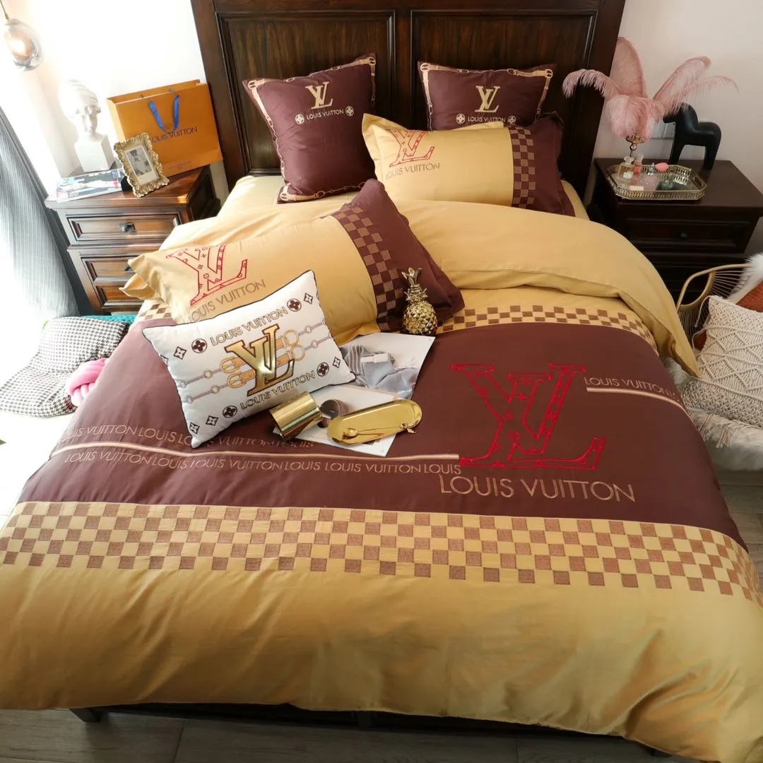 Louis Vuitton Yellow Brown Luxury Brand Premium Bedding Set