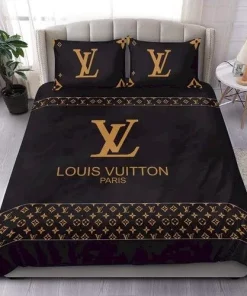 Louis Vuitton Yellow Logo Black Luxury Brand Premium Bedding Set