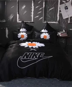 Nike Flowers Black Luxury Brand Bedding Set