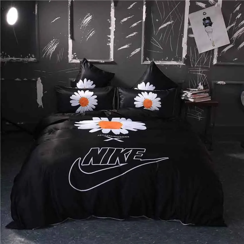 Nike Flowers Black Luxury Brand Bedding Set