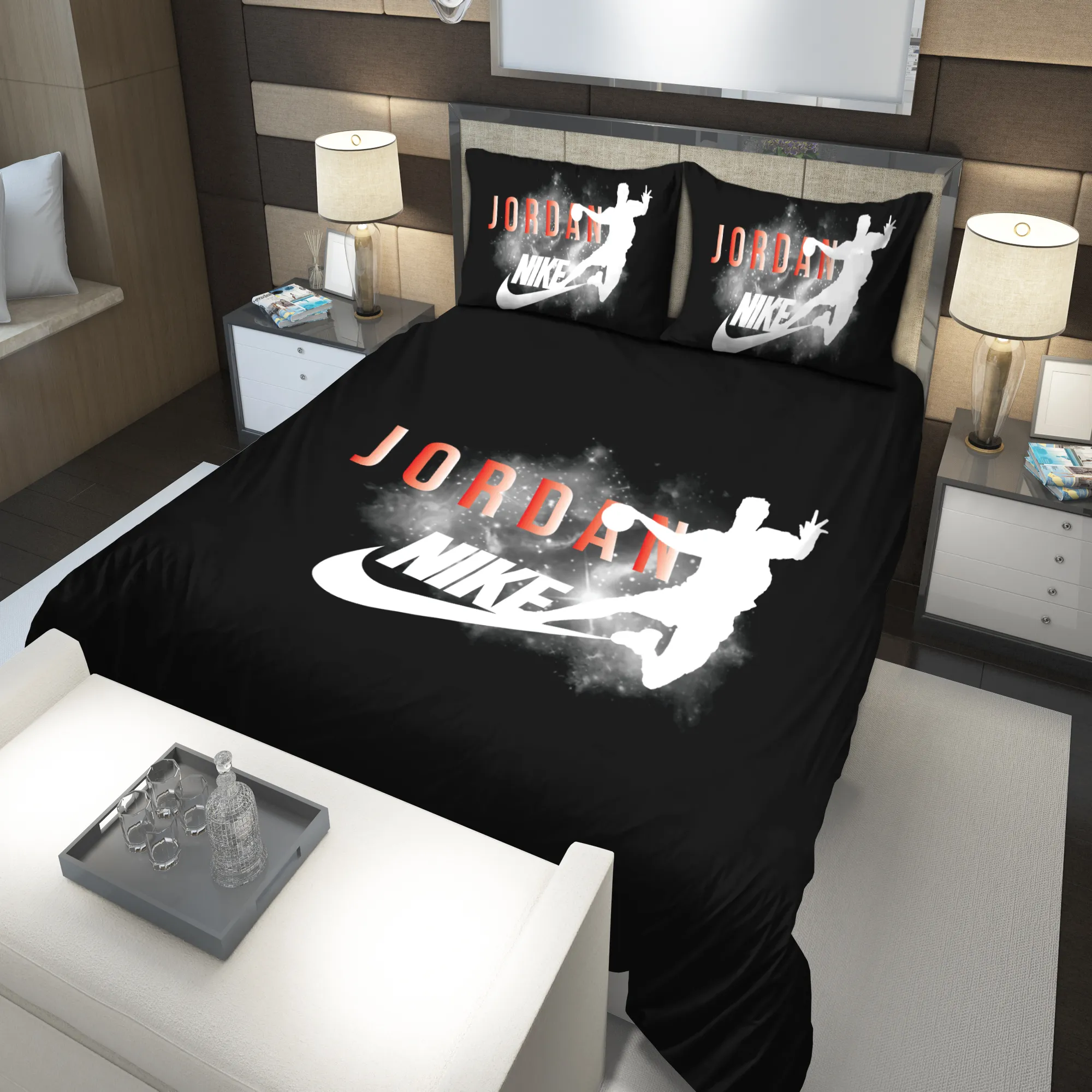 Nike Jordan Black Fashion Luxury Brand Premium Bedding Set