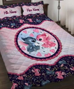 Personalized Lovely Ohana Couple Stitch And Lilo 3D Quilt Bedding Set US Size