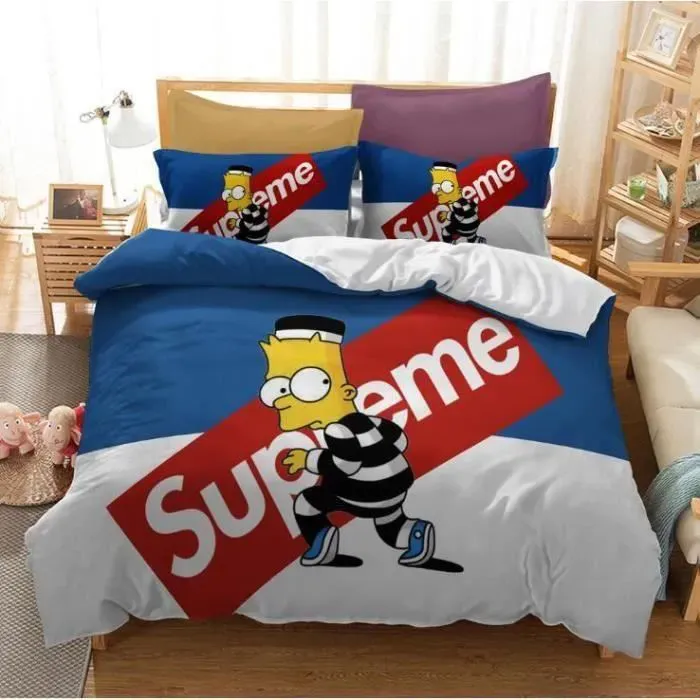 Supreme Bart Simpson White Blue Luxury Brand Bedding Set