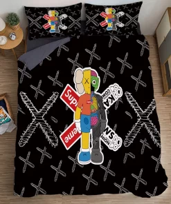 Supreme Kaws Black Luxury Brand Bedding Set