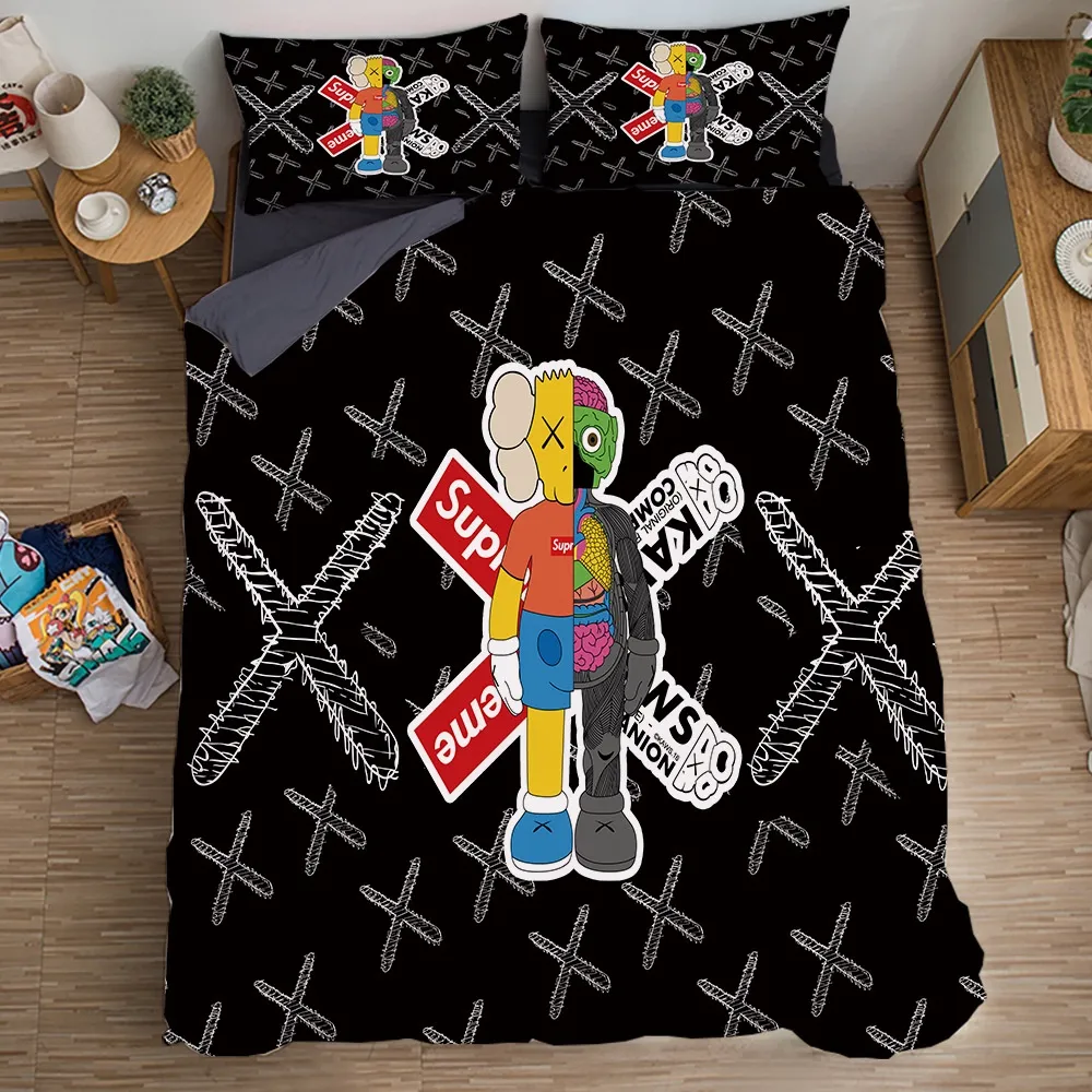 Supreme Kaws Black Luxury Brand Bedding Set