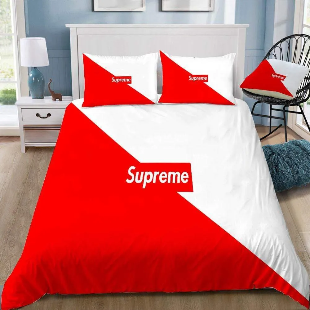 Supreme Logo Red White Luxury Brand Bedding Set