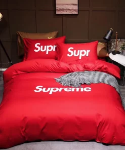 Supreme White Logo Red Luxury Brand Bedding Set