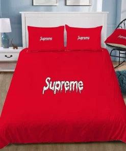 Supreme White Logo Red Luxury Brand Bedding Sets