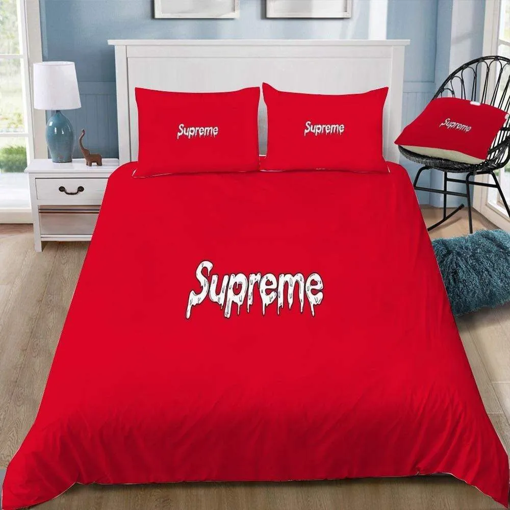 Supreme White Logo Red Luxury Brand Bedding Sets