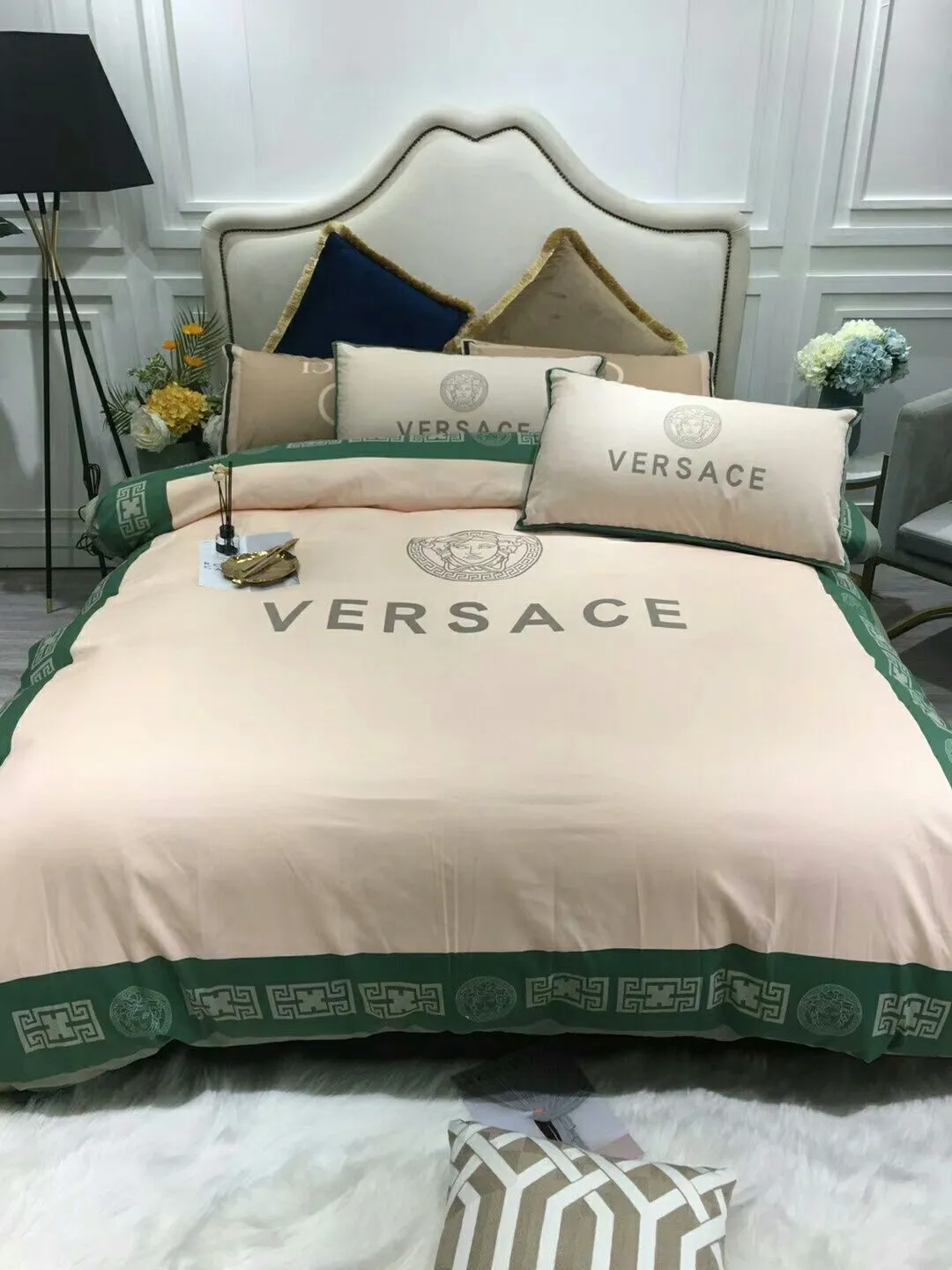 Versace Beige Green Luxury Brand Premium Bedding Set