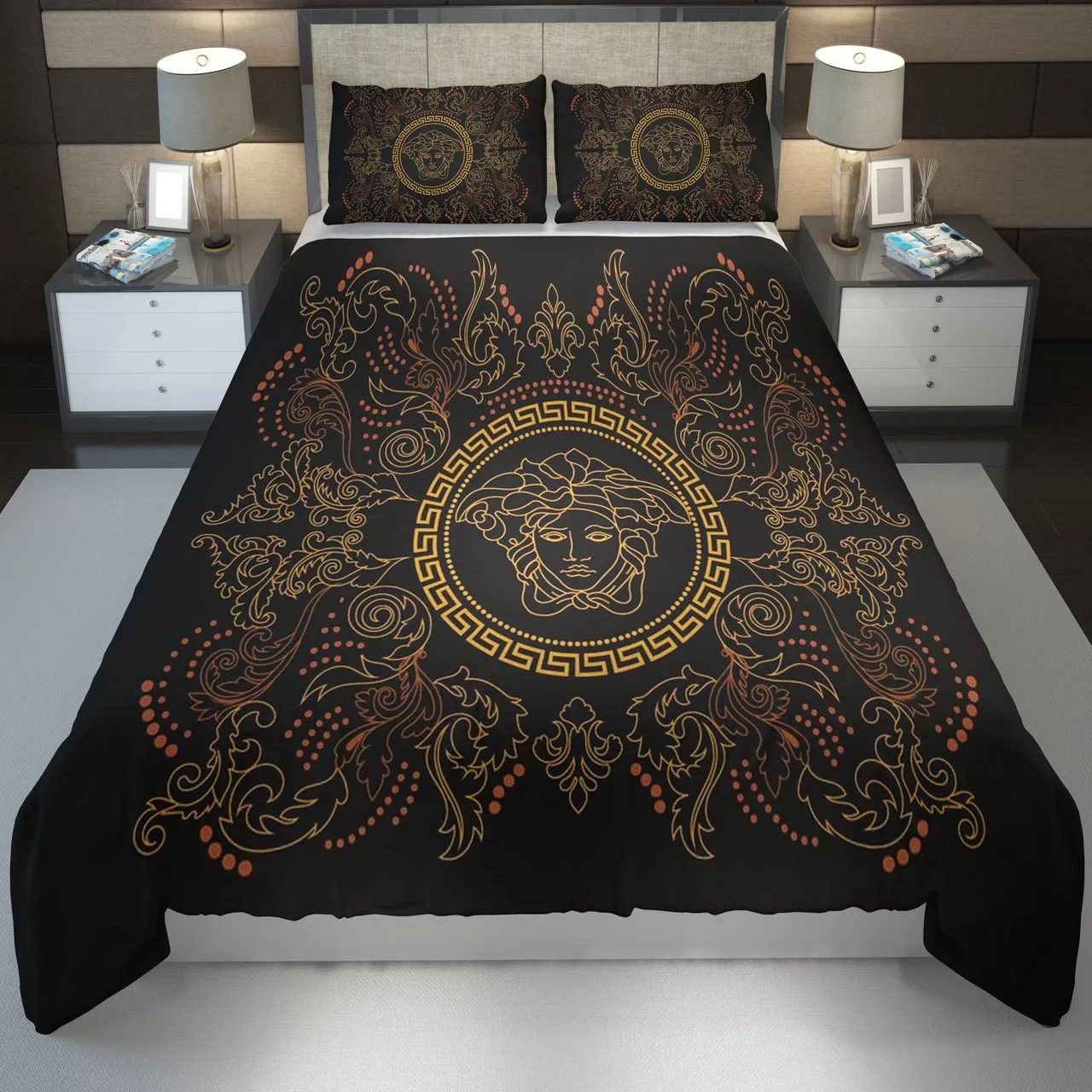 Versace Black Fashion Luxury Brand Bedding Set