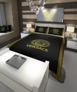 Versace Black Golden Fashion Luxury Brand Premium Bedding Set