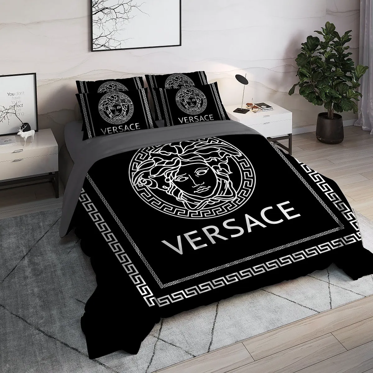 Versace Black Luxury Brand High End Premium Bedding Set