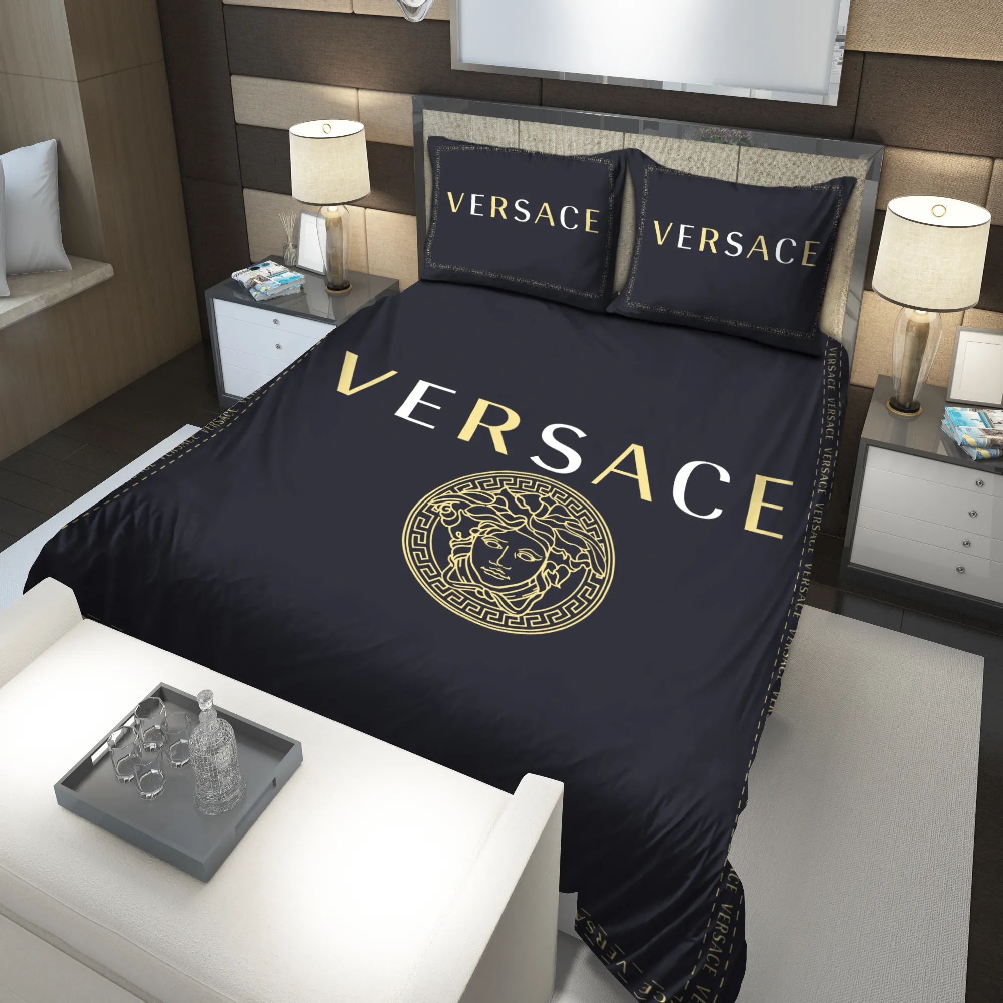 Versace Black Premium Fashion Luxury Brand Bedding Set