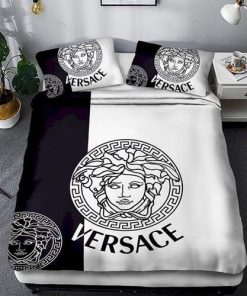 Versace Black White Fashion Logo Luxury Brand Bedding Set