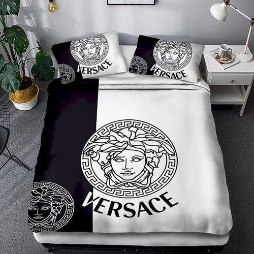 Versace Black White Fashion Logo Luxury Brand Bedding Set