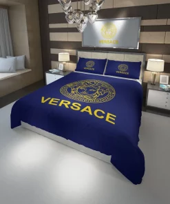 Versace Blue Golden Fashion Luxury Brand Premium Bedding Set