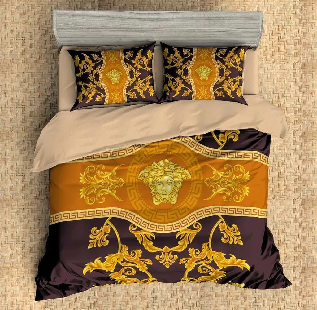 Versace Brown Golden Fashion Luxury Brand Bedding Set