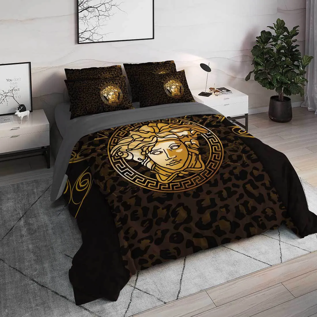 Versace Brown Medusa Luxury Brand High End Premium Bedding Set