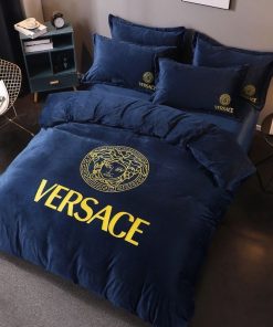 Versace Deep Blue Fashion Logo Luxury Brand Bedding Set