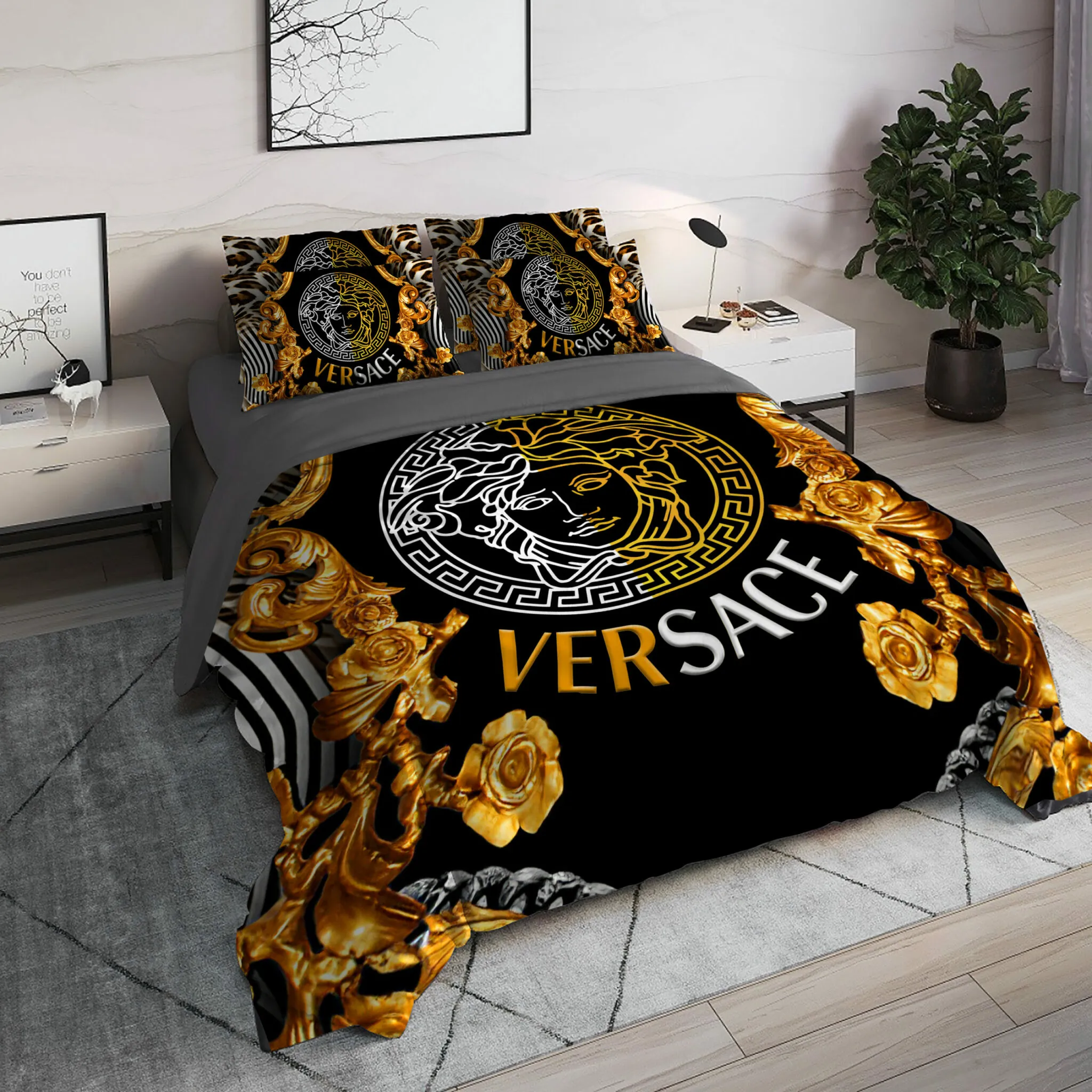 Versace Golden Luxury Brand High End Premium Bedding Set