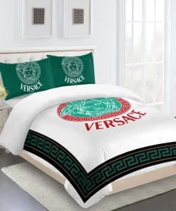 Versace Green Medusa White Luxury Brand Bedding Set