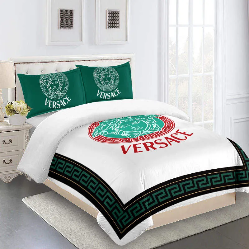 Versace Green Medusa White Luxury Brand Bedding Set