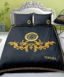 Versace Medusa Golden Pattern Black Luxury Brand Bedding Set