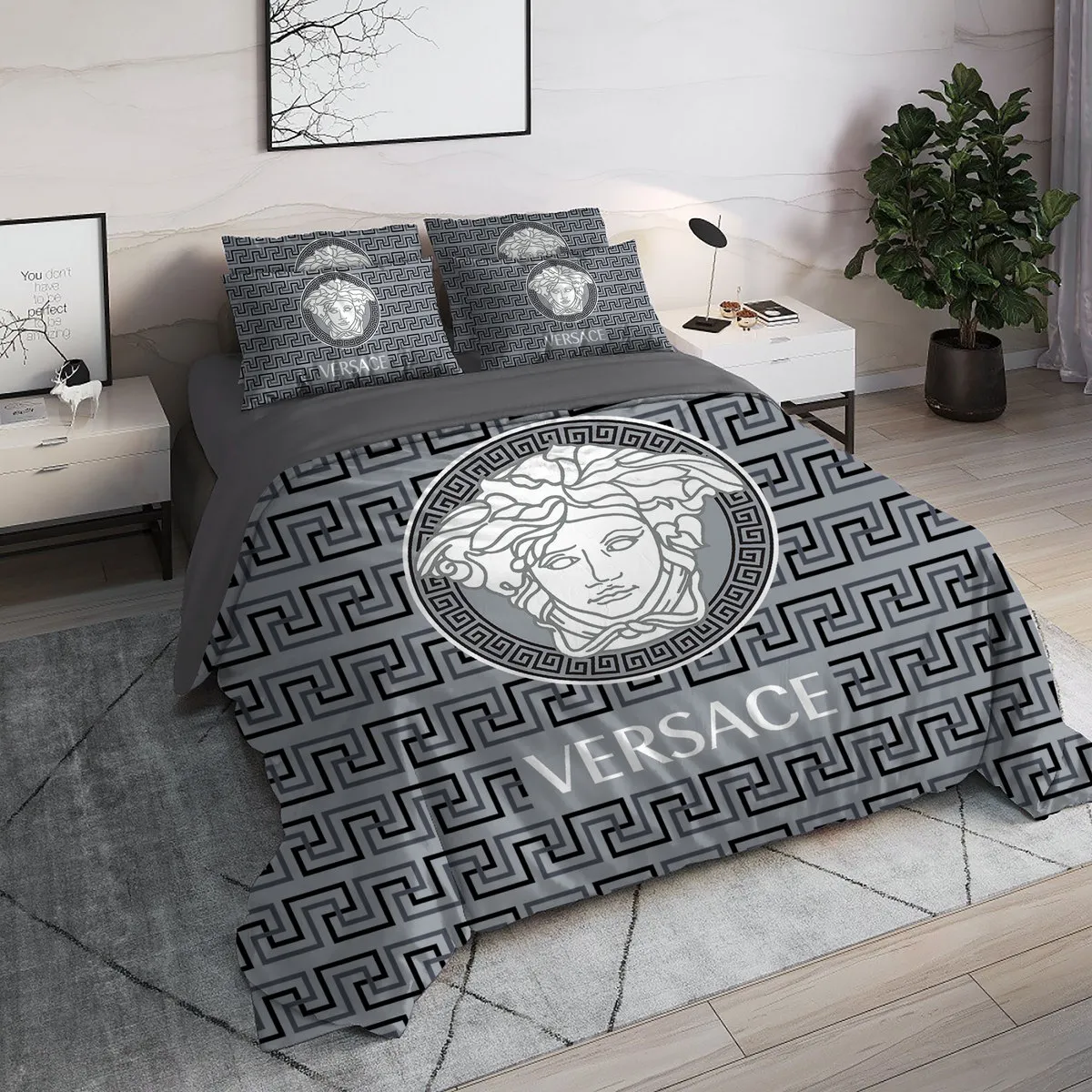 Versace Black White Luxury Brand High End Premium Bedding Set