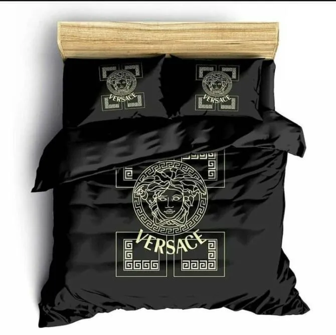 Versace Medusa Pattern Black Luxury Brand Premium Bedding Set