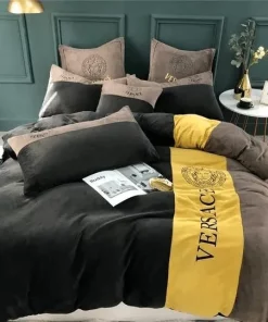 Versace Medusa Yellow Brown Black Luxury Brand Premium Bedding Set