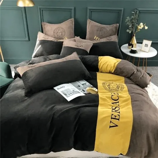 Versace Medusa Yellow Brown Black Luxury Brand Premium Bedding Set